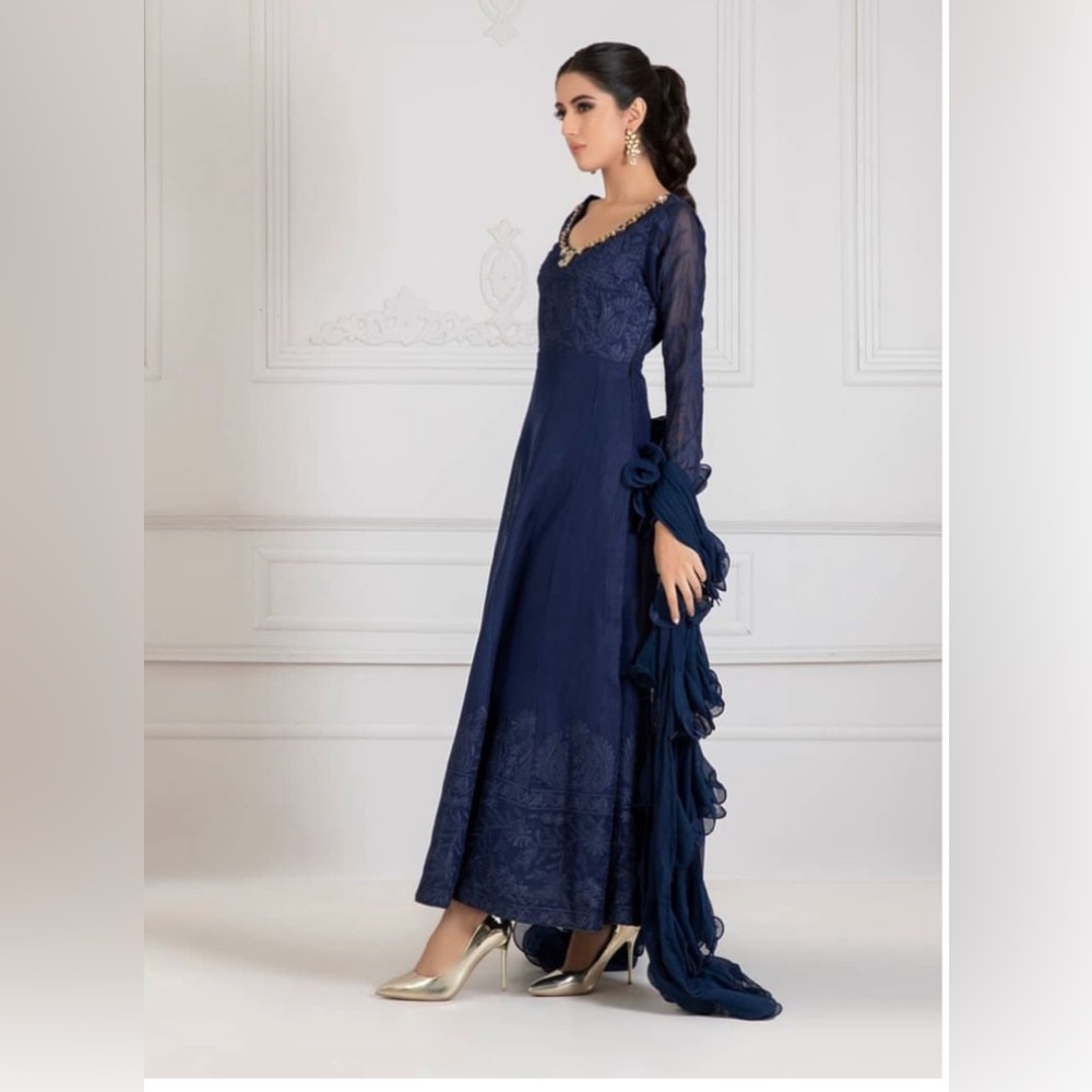 Midnight blue khaadi net gown 3pcs outfit!